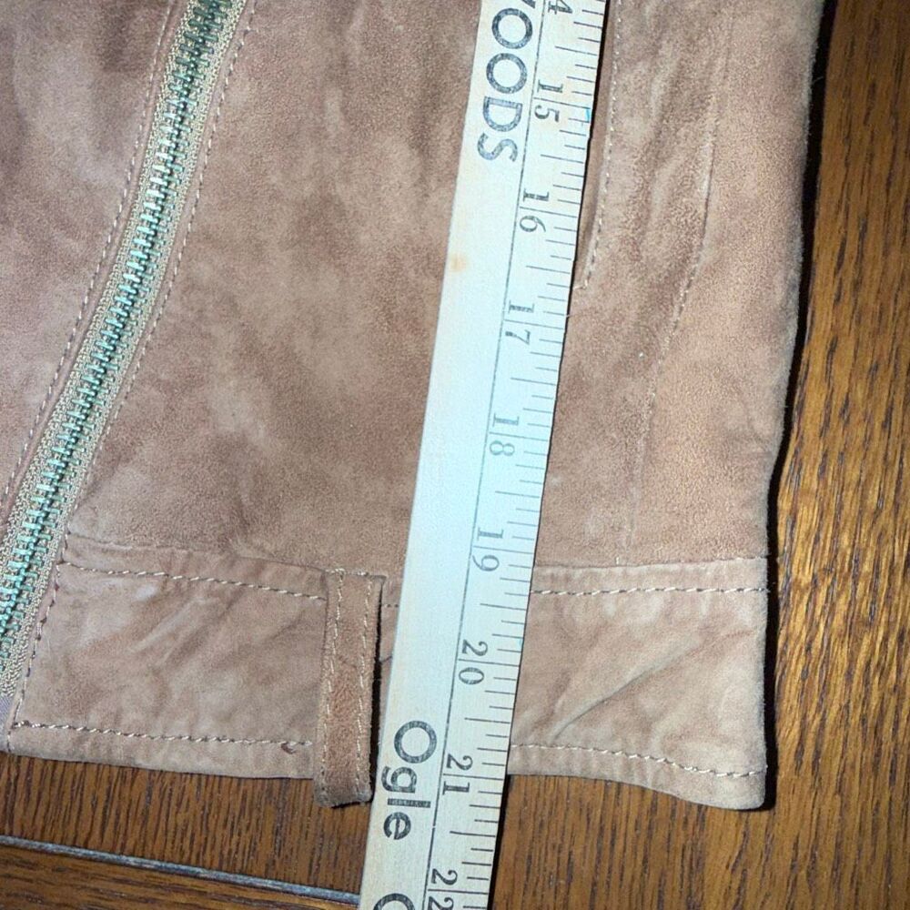 Muubaa Women’s Suede Moto Jacket Size 8 – Tan Brown Asymmetrical Zip Leather Bik - Picture 10 of 14